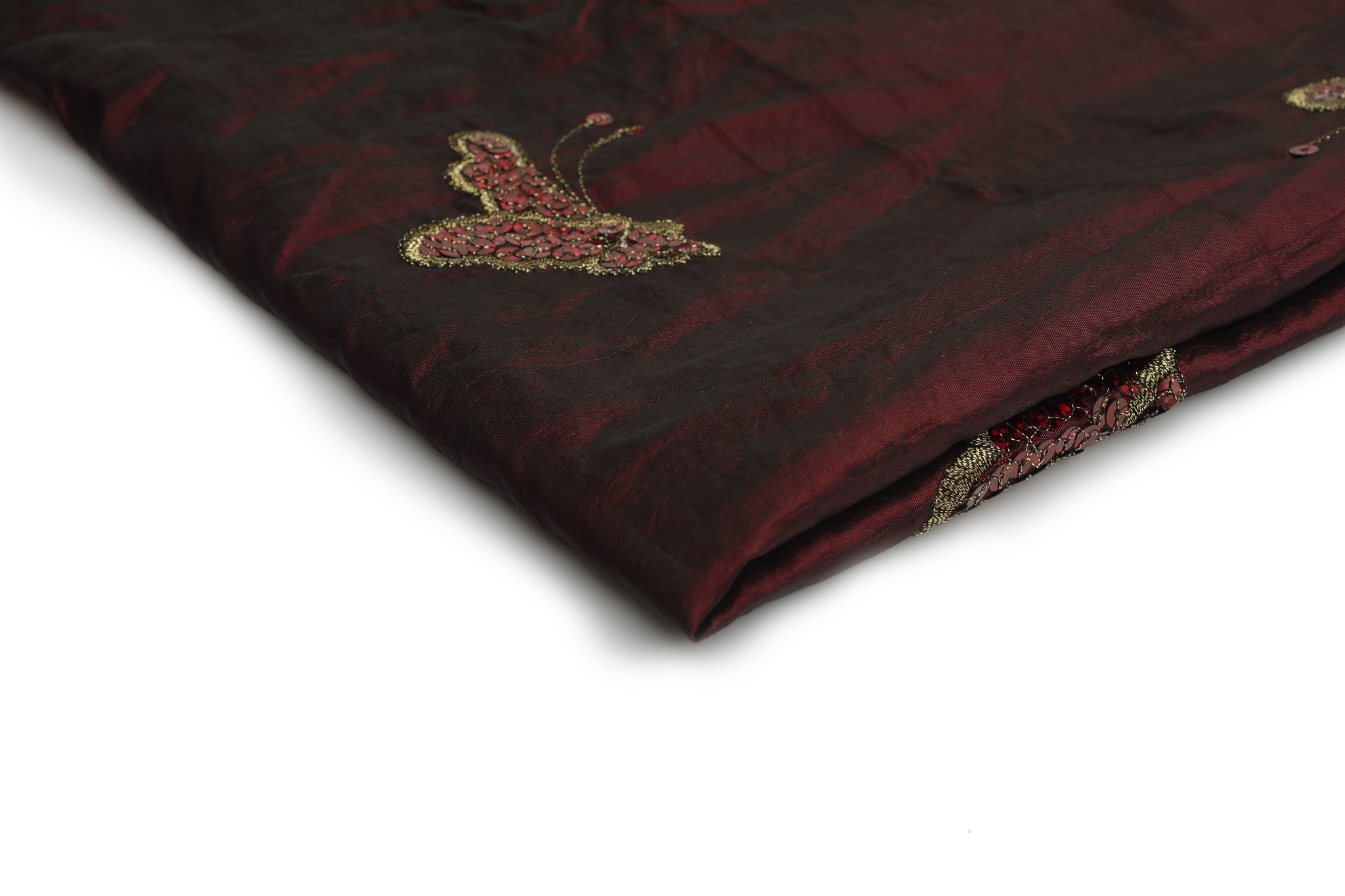 bordo1 Tkanina Tafta Haftowana 100g/m² Wzór Motylki ,,Bordo''- Elegancja z dekoracyjnym haftem - obrazek 1