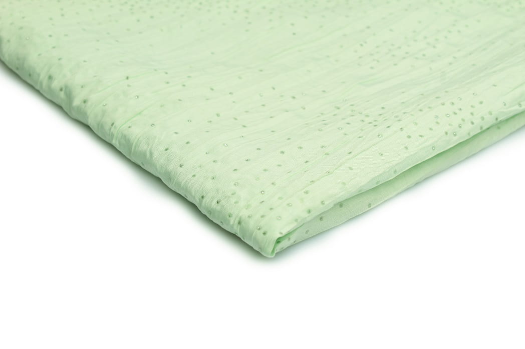 brokatPistacja1 Tkanina Tafta Kreszowana z Brokatem Pungi 100g/m² ,,Pistacja''- Zwiewna Forma, Luksusowy Efekt - obrazek 1